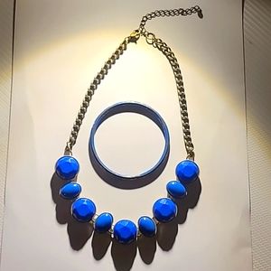 2pcs blue beaded stone vintagey statement necklace with matching blue bangle